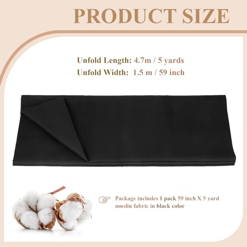 100% Cotton Muslin Fabric, 59 Inch X 5 Yards Black Fabric by The Yard - color: Black, size: 5 Yards
