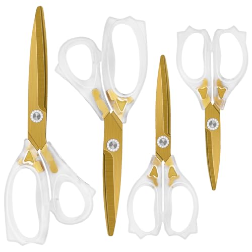 Acrylic Scissors, Ultra-Sharp Titanium Coated Blades and Ergonomic Clear Handle, Clear Gold Sscissors for Office Desk, Modern Design for Craft, Sewing, Office & Home, Set of 4, Gold - size: 4-Pack(5.8'/6.5'/7.6'/8.4')