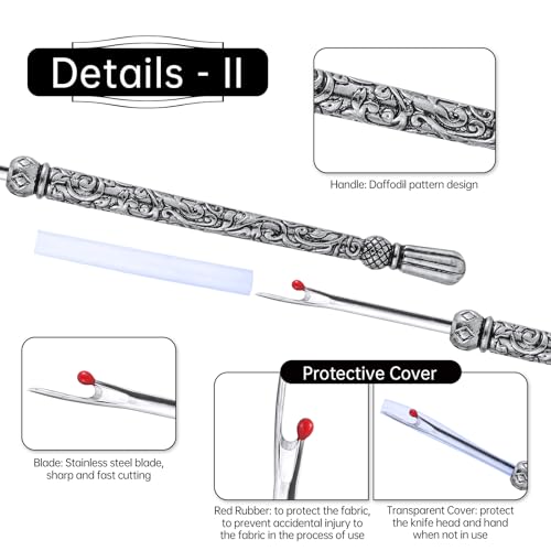 2Pcs Metal Seam Ripper Set, European Vintage Carved Handle Stitch Ripper, Sharp Seam Ripper Tool for Sewing with Storage Cases, Durable and Handy Crafting Removing Threads Tools - color: C
