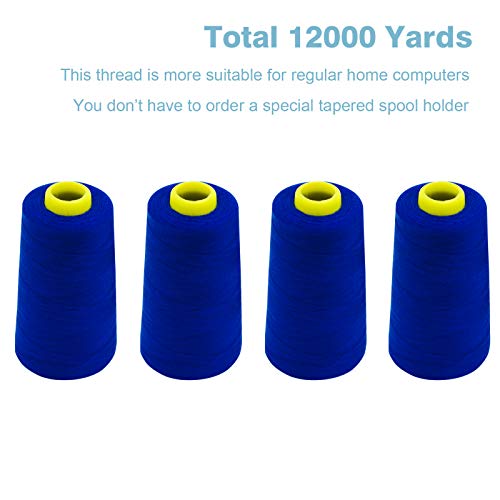 Blue Serger Thread, All-Purpose Thread for Sewing, Polyester, 4 Cones of 3000 Yards Each Spool for Sewing Machine - color: 4 blue