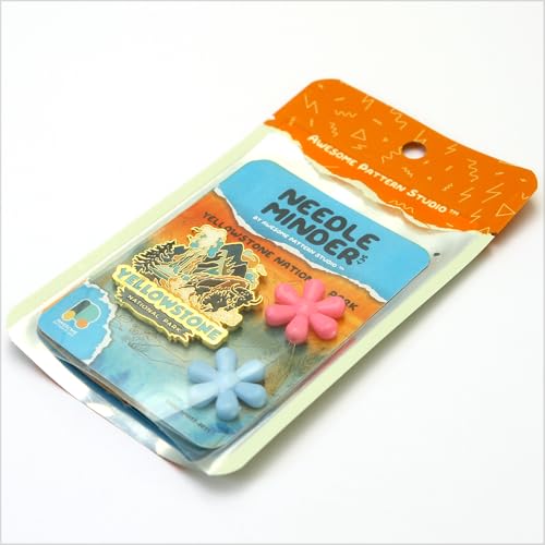 Awesome Pattern Studio Needle Minder Set - Yellowstone Magnetic Needle Minder + 2 Needle Threaders. Enamel Pin for Cross Stitch, Embroidery and Craft - size: Yellowstone Modern Design - SET #1