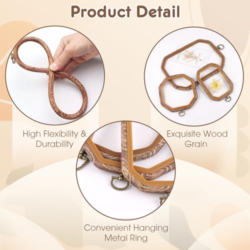 9 Pcs Embroidery Hoop Frame Set, Imitated Wood Decorative Hoops