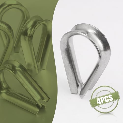 M4 Wire Rope Thimble, 304 Stainless Steel Thimble for 1/8-5/32 Inch Diameter Wire Rope, 4 Pieces - size: M4