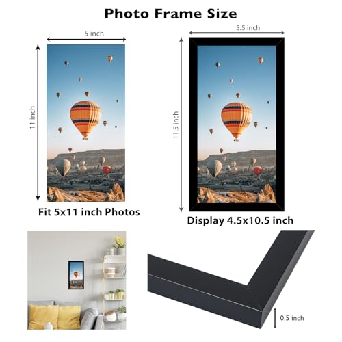 JCJMY 5x11 Picture Frame Black for Wall Hanging or Tabletop, Wall Mounting Horizontally or Vertically, 5 x 11 Wall Gallery Poster Photo Frame with Shatter Resistant Plexiglass, Black - color: Black, size: 5x11 inch