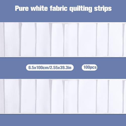 100 pcs White Jelly Cotton Fabric Patchwork Roll, 2.55 Inch Whitely-Cotton Patchwork Roll Precut Fabric Strips in White-Solid Color Quilting Strips for Quilts, Crafts, Rugs,DIY Sewing Projects