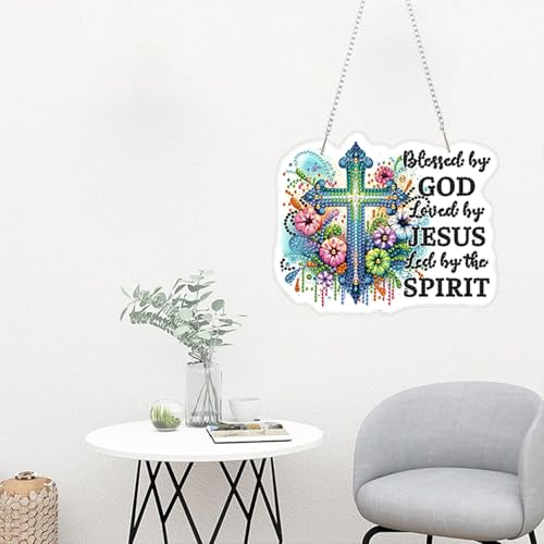 ZeeLionArt Hanging Diamonds Art kit for Adult,Flower Cross Pendant Diamonds Painting Art Kit,7.8x6.3inch Acrylic Diamonds Painting Board Kit Ornament, Special Crystal Diamond Hanging Ornament - color: DP02461