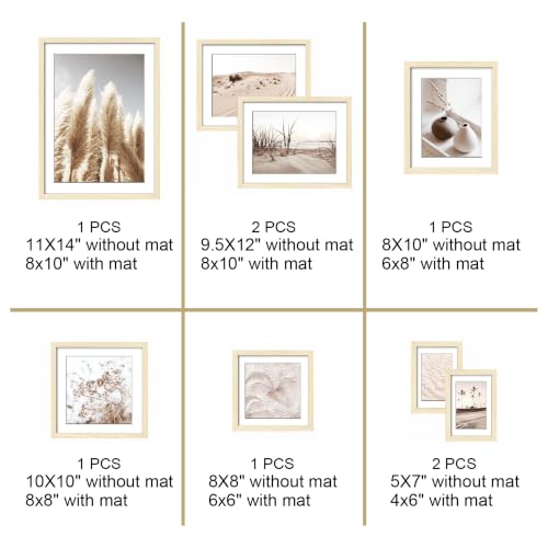 ArtbyHannah Gallery Wall Frame Set, 8 Pack Beige Picture Frames, Large - color: Beige, size: Large