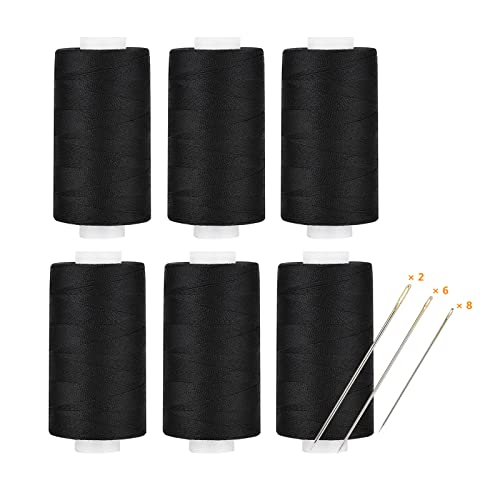 All Purpose Thread Polyester 6 Black, 400 Yards Each with 16 Needles for Hand Sewing, and Thread for Quilting Piecing Sewing Machines - color: 6 Black