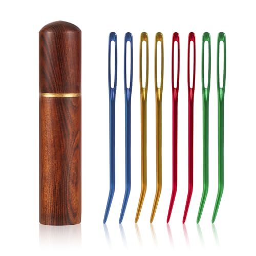 8pcs Large Eye Darning Needles for Wool, Stainless Steel Embroidery Needles Large Eye Hand Knitting Needles Tapestry Needles Yarn Sewing Needle with Wooden Needle Case for Crochet Projects