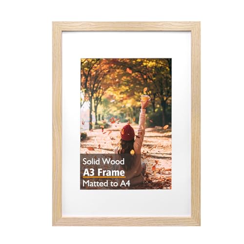 KINLINK A3 Picture Frame, Natural Solid Wood Frame with Acrylic Plexiglass for Pictures A4 with Mat or A3 without Mat Wall Display Poster Frame 1 Pack - color: Natural, size: A3