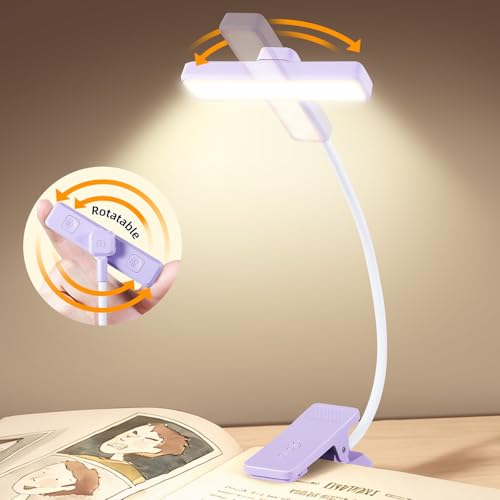 VAVOFO 24 LEDs Rotatable Book Light, Rechargeable Clip Reading Lamp Purple - color: Purple