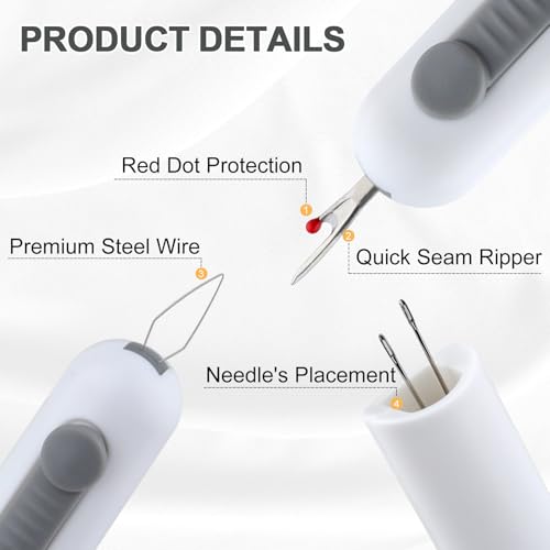 Automatic Needle Threaders Seam Ripper, Upgraded 3 in 1 Sewing Needle Threader Tool, 2Pcs Stretchable Quick Seam Rippers with Needle Storage for Hand Quilling, Embroidery Stitch Removal(Grey) - color: Grey