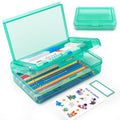 Double Layer Plastic Clear Hard Pencil Cases Box with Personalized sticker - color: Light Green-Stickers
