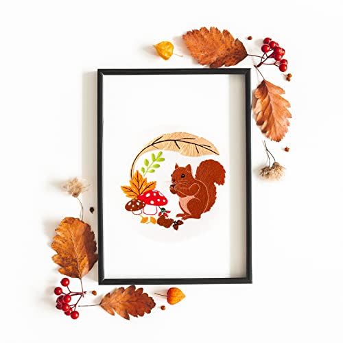 Louise Maelys Autumn Squirrel Embroidery Kit, Animal Craft for Beginners - color: kit-10