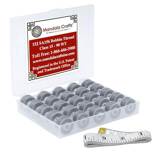 Mandala Crafts 25 Gray SA156 Prewound Bobbins for Singer Sewing Machine -15J SA156 Prefilled Bobbin Thread for Brother Sewing Machine and Embroidery - color: Gray, size: Size A 25 X 88 Yards
