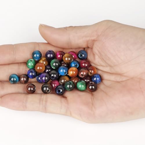 AD Beads Natural Gemstone 8mm Round Loose Beads Big Hole 2.5mm Sized 40pcs (Multicolour Tiger's Eye) - color: Multicolour tiger's eye