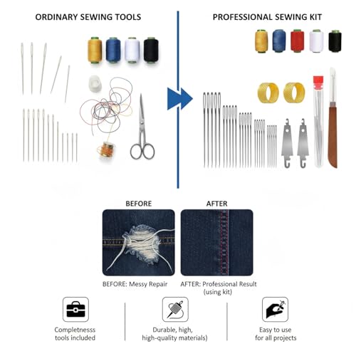 CHEMAILON Big Eye Steel Sewing Needles Kit, 39PCS for Hand Sewing DIY Craft