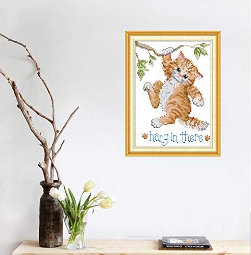 Cross Stitch Stamped Kits Quilt Pre-Printed Cross-Stitching Patterns for Beginner Kids Adults, Embroidery Crafts Needlepoint Starter Kits Kitten at Play - color: Stamped 9.5x13.4 inch