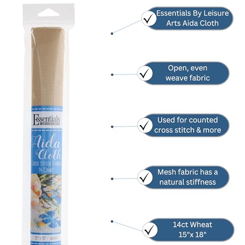 Essentials By Leisure Arts Aida Cloth, 14 Count, Wheat, Cross Stitch Fabric, Embroidery Fabric, Cross Stitch Supplies for Crafting, Stitching, and Sewing Projects 15X18 - color: Wheat