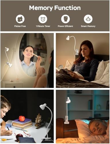 Clip on Lamp USB Reading Light, 3 Color Modes, White - color: White