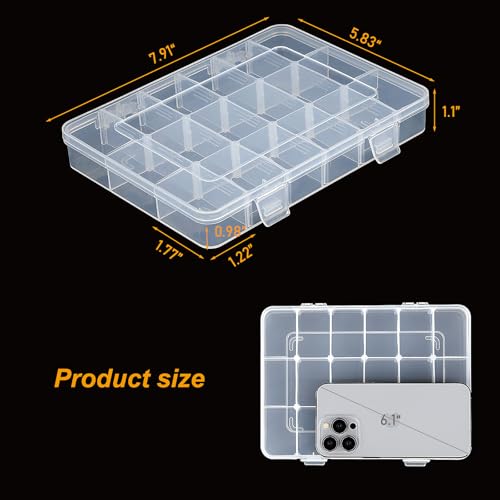 CGCG 3-Pack 18-Grid Clear Plastic Beads Organizer Box 7.9x5.8