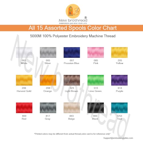 New brothread 15 Colors Huge Spools Polyester Embroidery Machine Thread - color: 15 Colors