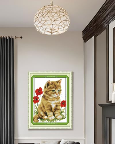 CaptainCrafts Cross Stitch Kits for Adults Counted Cat Pattern Art Decor - color: Cat and Poppy, style: White
