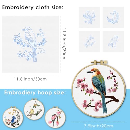 ERKOON 4 Sets Embroidery Kit for Beginners,Hummingbird and Flower Cross Stitch Set for Include Embroidery Cloth Hoops Threads for Craft Lover Hand Stitch (Flowers and Birds) - color: Flowers and Birds