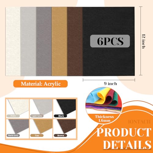 IONTACH 9" X 12" Soft Felt Sheets 1.6mm Thick (6 Packs, Brown Series) - color: Brown Series