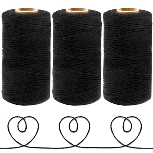 Anvin 984 Feet Cotton Jute Twine Pack - Natural, Black (Pack of 3, 10 Ply, 2mm Thick) for Bakers, Butchers, Arts & Crafts, Gardening - color: Black