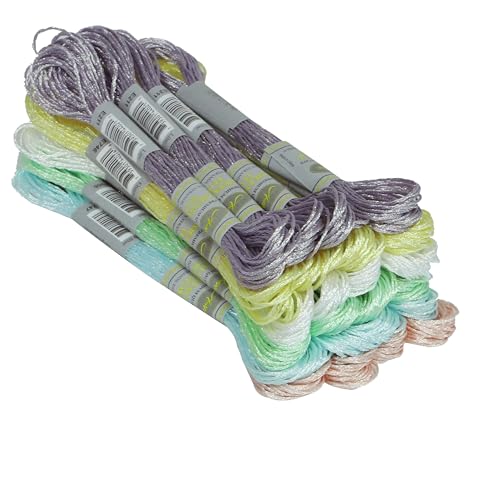 24 Skeins Set (6 Colors*4 Skeins) Metallic Embroidery Floss Glittery Metal Effect Shinny Cross Stitch Thread for Hand Embroidery, Sewing and DIY Handmade Artwork (Pearl Color) - color: pearl color