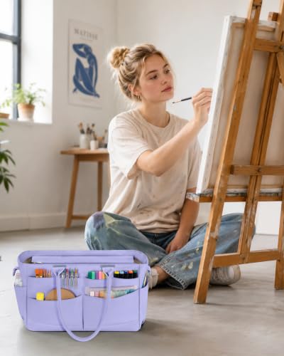 Marscamd Craft Organizer Tote Bag, Art Supply Caddy, Purple - color: Purple