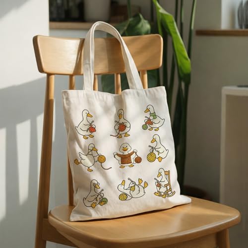 Cute Goose Crochet Canvas Tote Bag for Women - color: Goose