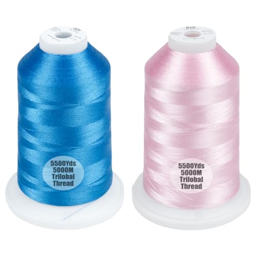 Simthread 2-Pack 5500Y 40WT Polyester Embroidery Thread Blue420 Pink079 - color: Vibrant Duo(ElectricBlue+Salmon Pink)