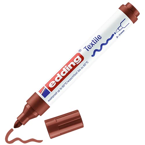 edding 4500 Textile Marker - Brown - 1 Pen - Round Nib 2-3 mm - Permanent Fabric Markers for Drawing on Textiles, wash-Resistant up to 60 °C - Marker pens for Fabric Lettering - color: Brown, size: 1 Count (Pack of 1)