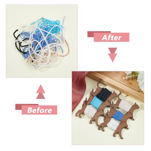 DICOSMETIC 20Pcs Wooden Animal Bobbin Embroidery Floss Bobbin Wooden Cross Stitch Floss Holder Animal Card Thread Organizer Cat Bobbins Set Winding Plate for Sewing Supplies Needlework Thread Storage