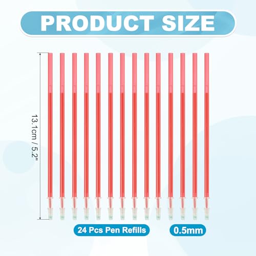 PATIKIL 24 Pcs Erasable Gel Pens Refills, 0.5mm Heat Erasable Pens Refills for Fabric Disappearing Ink Fabric Marking Pen for Sewing Quilting Writing, Red Ink - color: Red