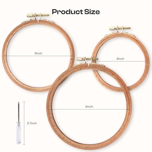 Caydo 3 Pieces Beech Wood Embroidery Hoops Set, 4 Inch to 6 Inch - style: 4-6 Inch