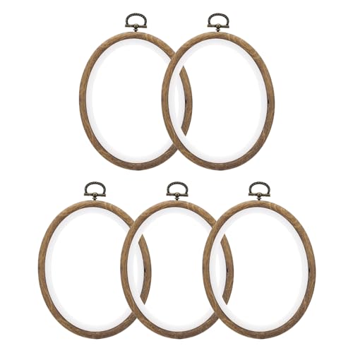 PATIKIL 6x4.7inch Embroidery Hoops, 5Pieces Imitated Wood Oval Frame Cross Stitch Hoop Ring for Embroidery Art Craft Sewing Ornaments Hanging Decoration - size: 6x4.7inch
