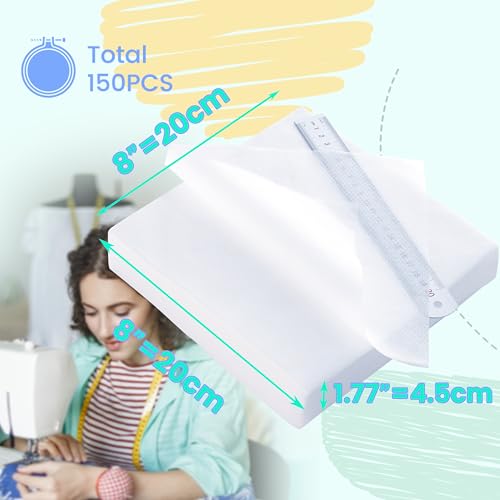 Craftido 8"x8" 150 Sheets No Show Mesh Embroidery Stabilizer Backing - size: 8"x8" 150sheets
