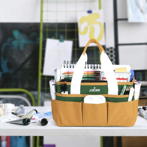 JJRING Craft Organizer Tote Bag Art Storage Caddy Deep Green and Yellow - color: Deep Green&Yellow, size: Small