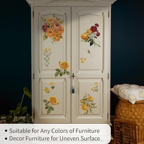 Floral Vintage Rub on Transfer for Furniture Large Flower UV DTF Transfer Sticker for Wood Glass Home Decor, Autumn Orange Peony - style: Autumn Orange Peony
