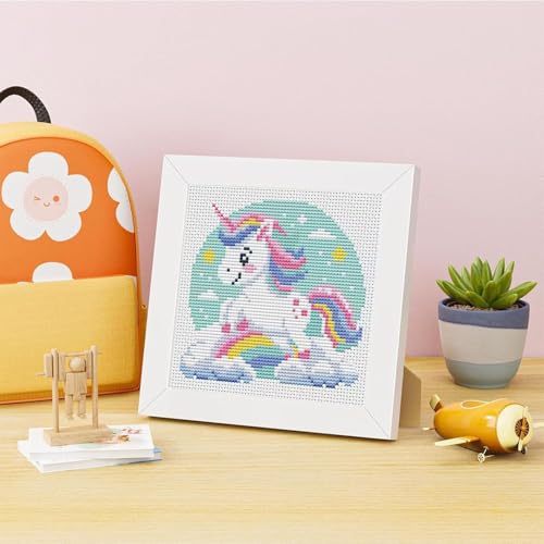 Rainbow Horse Stamped Cross Stitch Kits for Adult Beginner with Frame - color: Rainbow Animals