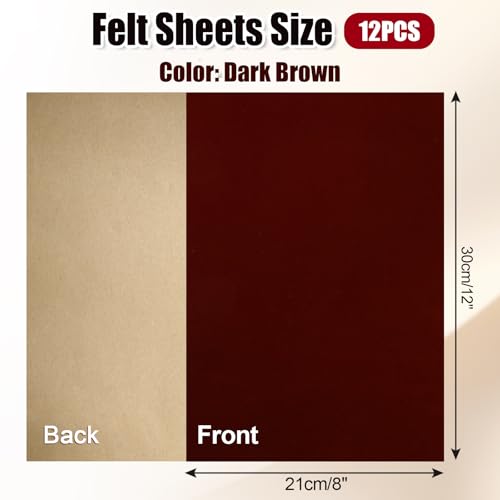 Biaungdo Self Adhesive Felt Sheets, Dark Brown, 8 x 12 Inch, 12 Pcs - color: Dark Brown