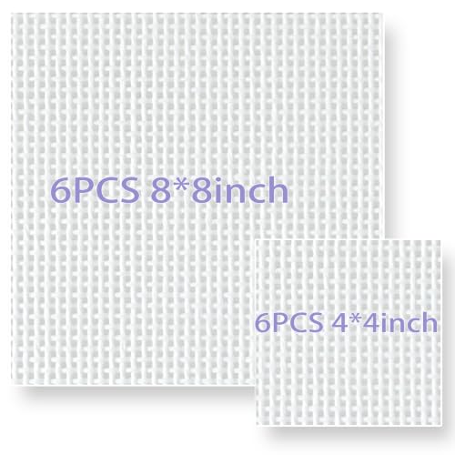 12 Pcs 13 Mesh Mono Needlepoint Canvas, White, Cotton(8"x8"&4"x4") - size: 13mesh 8"x8"&4"x4"