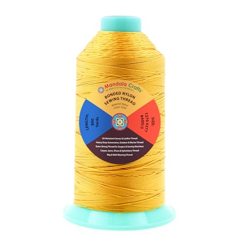Mandala Crafts Size 277 840D T270 Gold Bonded Nylon Thread, 800 YDs - color: Gold, size: T270 #277 840D/3 800 Yards