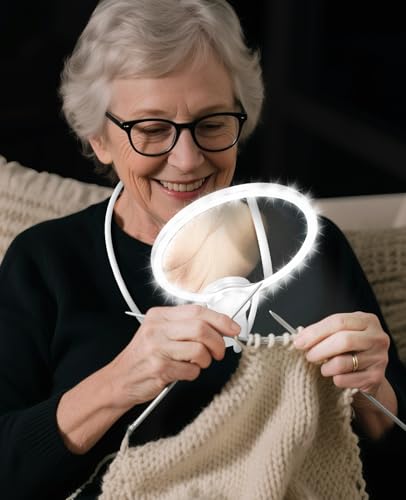 5X Hands-Free Magnifying Glass with Light for Close Work & Cross Stitch - color: White