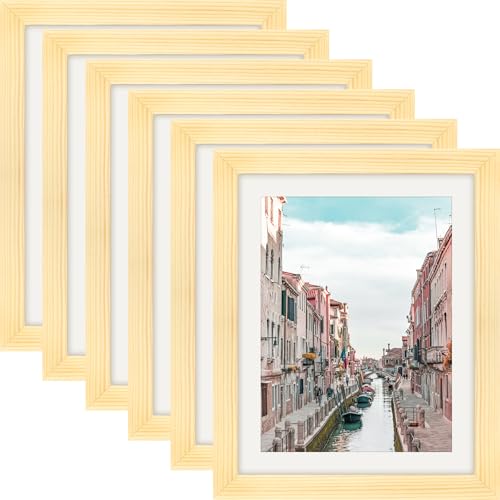 WUTL 8x10 Picture Frames Solid Wood 6x8 Photo Frame with Mat Grain 6 Pack - color: Grain, size: 8x10