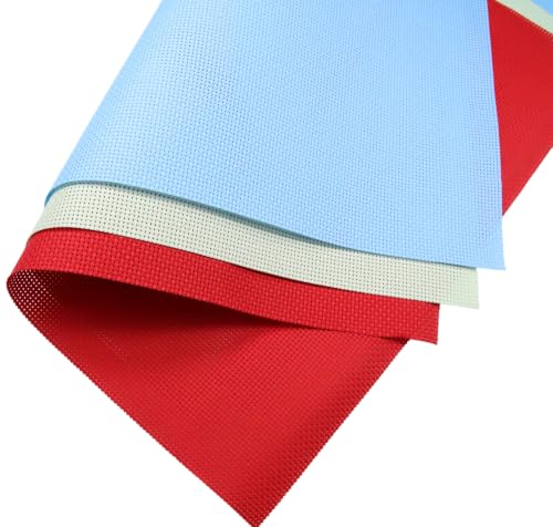 KCS 3 pc of 15" x 18"(38cmx45cm) 11 Count Cross Stitch Cotton Aida Cloth Needlework Rolled Fabric Box,11CT,Light Blue+Light Green+Red - color: Light Blue+light Green+red, size: 11CT