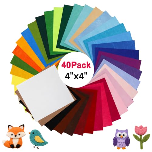 40 Pack Thin Felt Fabric Sheets 4" x 4" Assorted Colors Squares Felt Fabric for Crafts Sewing DIY Patchwork DIY School Projects Home Party Decoration - size: 4 Inch